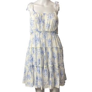 MINE Floral Tiered Mini Dress Blue and White Size Small